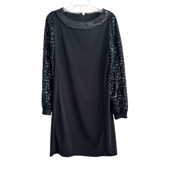 Tory Burch Sequin Sleeve  Black Dress Sheath MEDIUM Designer Cocktail Party - Picture 2 of 16